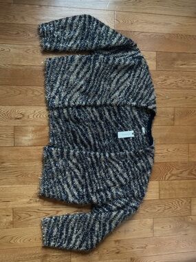 Anthropologie Metallic Black and Gold Zebra Print Fuzzy Cardigan